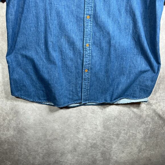Old Navy Shirt Mens Size 3XL Blue Denim Slim Fit Button Up Short Sleeves Casual - Picture 3 of 8